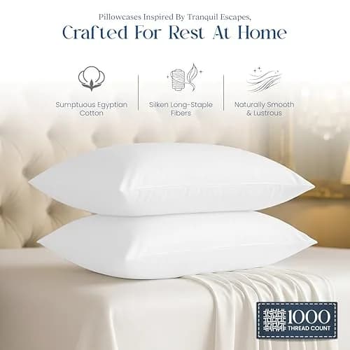 CharlottelyHues Pillowcases Set of 2 100% Egyptian Cotton King White | Luxurious, Durable & Cooling Bed Cover thumbnail 2