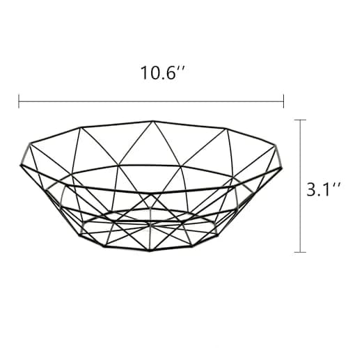 IBWell Geometric Metal Wire Fruit Bowl Black | Modern Iron Arts Storage Basket for Kitchen Counter (27cm / 10.6 inches) thumbnail 2