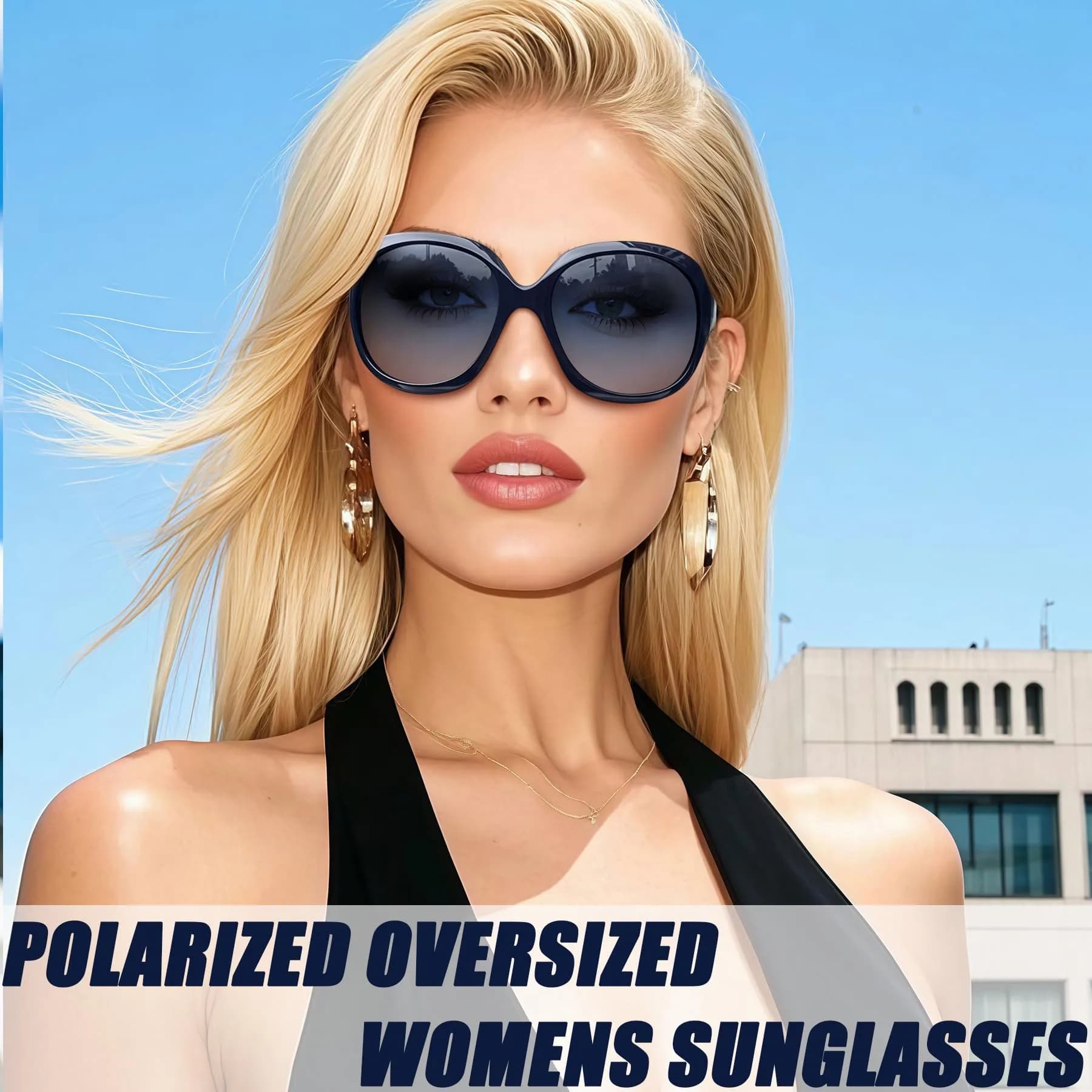 Joopin B10-Navy Blue/Blue Gradient Oversized Butterfly Sunglasses for Women | Polarized UV400 - view 2