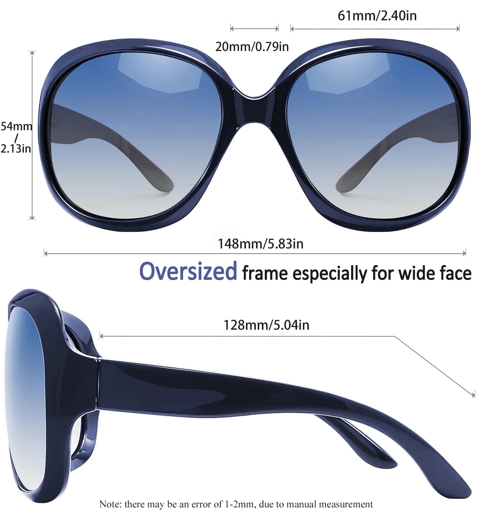 Joopin B10-Navy Blue/Blue Gradient Oversized Butterfly Sunglasses for Women | Polarized UV400 - view 3