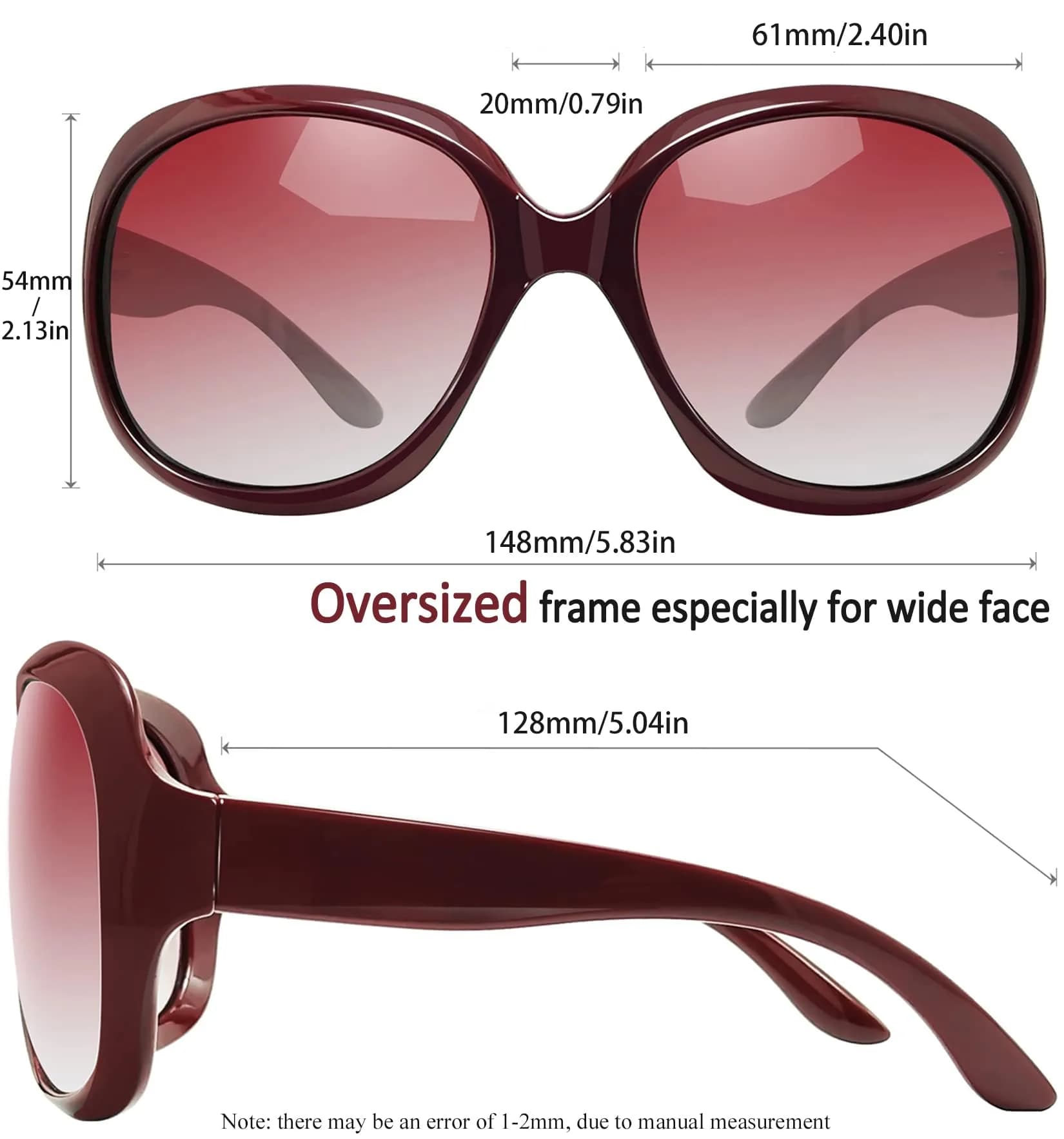 Joopin Oversized Butterfly Sunglasses for Women - B09-Wine Red/Red Gradient Polarized UV400 - view 4