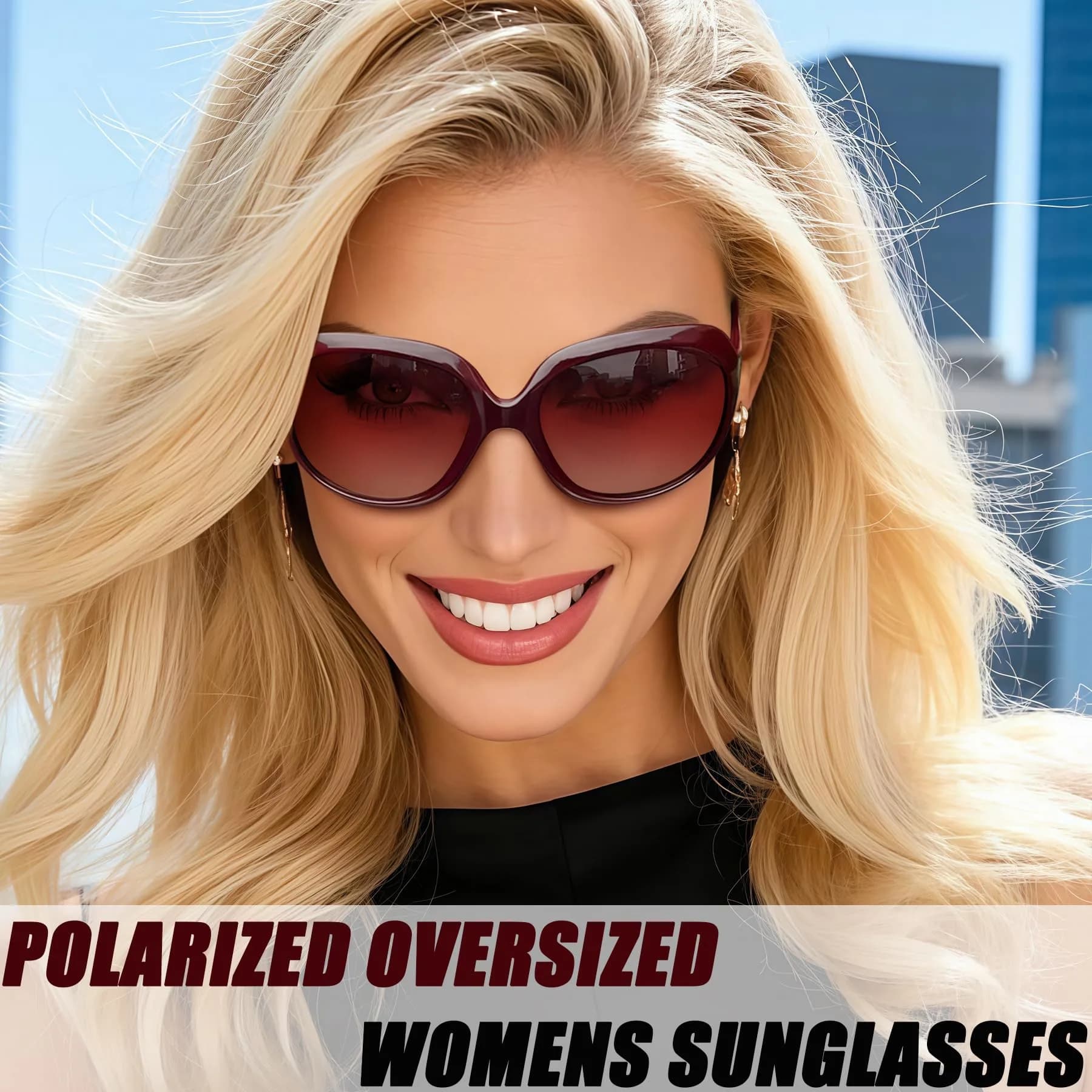 Joopin Oversized Butterfly Sunglasses for Women - B09-Wine Red/Red Gradient Polarized UV400 - view 2