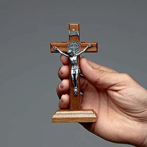 Intercession St. Benedict Crucifix with Antique Silver 5 inch (12.7 cm) Wood Cross | Faith Statement thumbnail 5