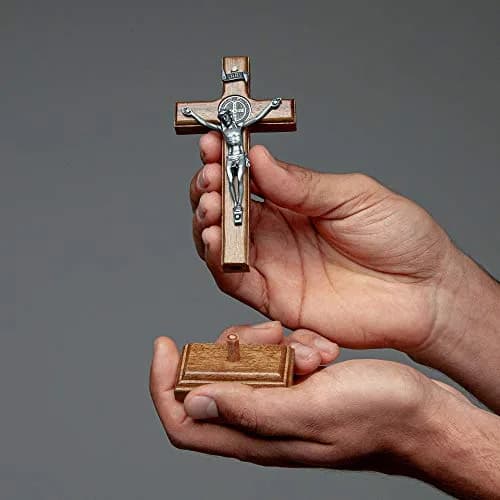 Intercession St. Benedict Crucifix with Antique Silver 5 inch (12.7 cm) Wood Cross | Faith Statement thumbnail 6