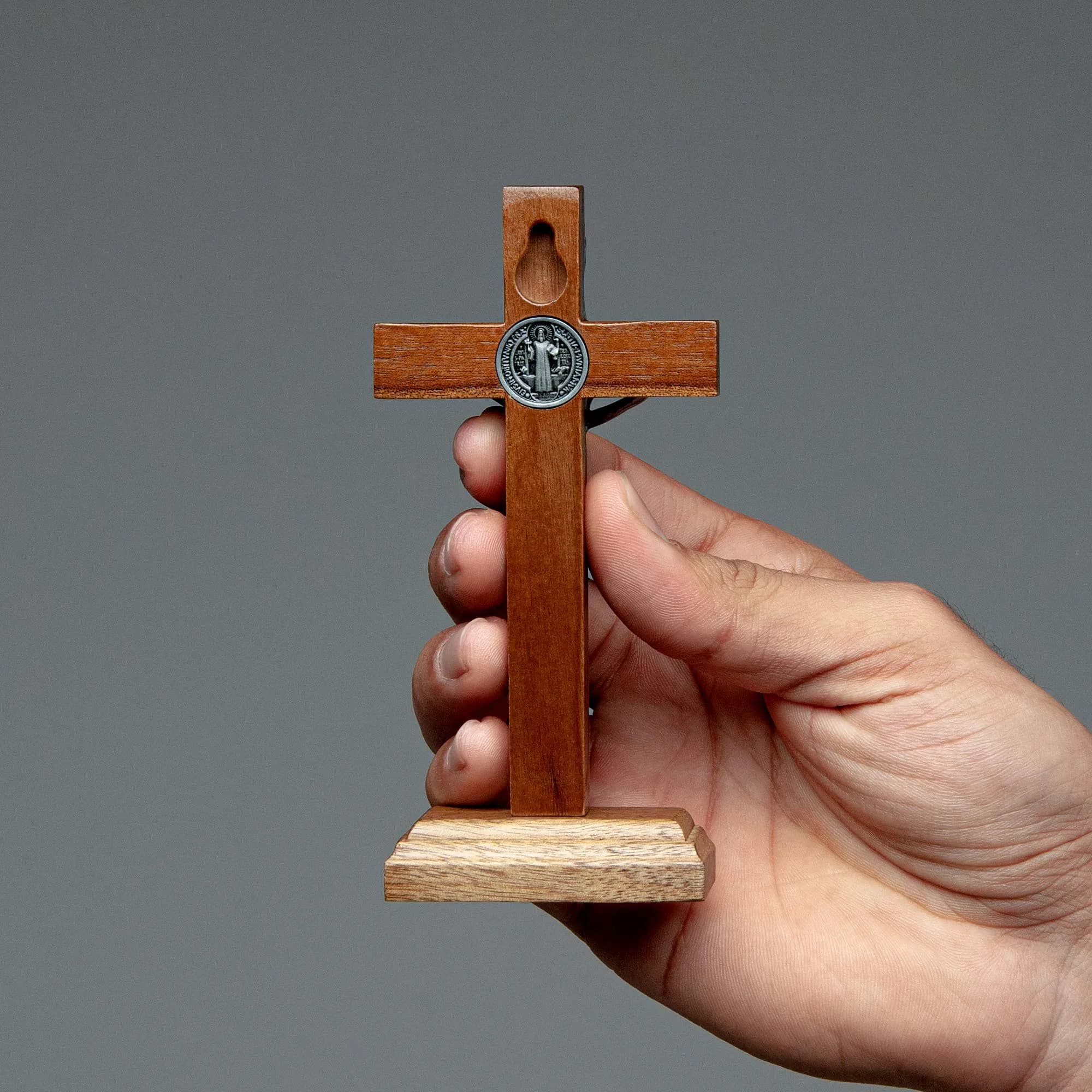 Intercession St. Benedict Crucifix with Antique Silver 5 inch (12.7 cm) Wood Cross | Faith Statement - view 7