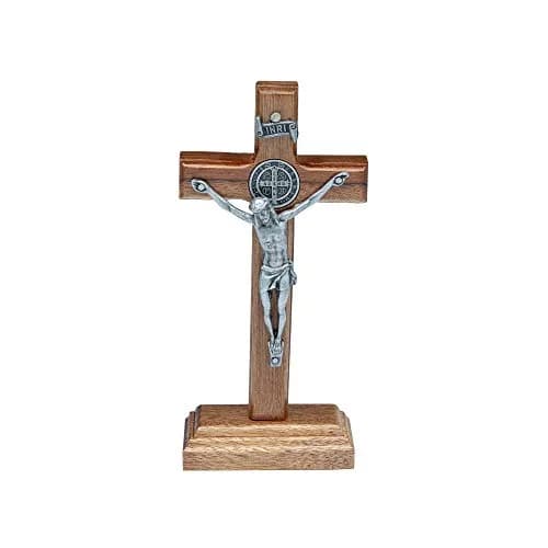Intercession St. Benedict Crucifix with Antique Silver 5 inch (12.7 cm) Wood Cross | Faith Statement thumbnail 1