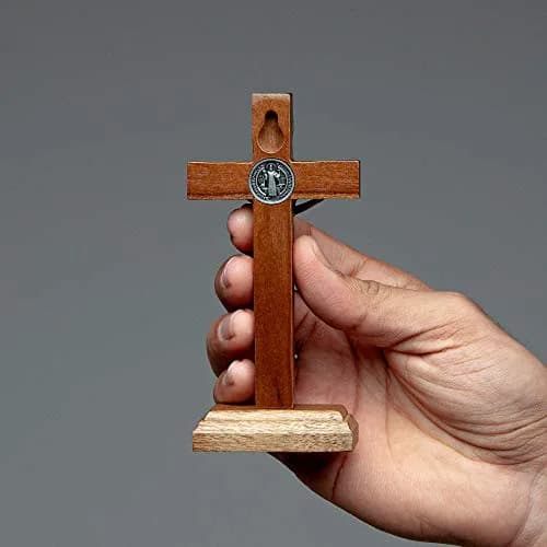 Intercession St. Benedict Crucifix with Antique Silver 5 inch (12.7 cm) Wood Cross | Faith Statement thumbnail 7