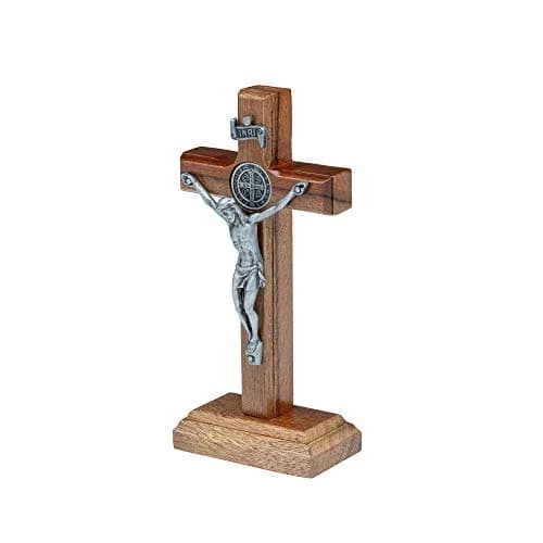 Intercession St. Benedict Crucifix with Antique Silver 5 inch (12.7 cm) Wood Cross | Faith Statement thumbnail 2