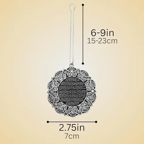 Modefa Turkish Islamic Ottoman Double-Sided Ayatul Kursi Nazar Dua Star Shaped Car Rear View Mirror Hanger Medallion Pendant Accessory (Silver/White) | Religious Car Decor thumbnail 4