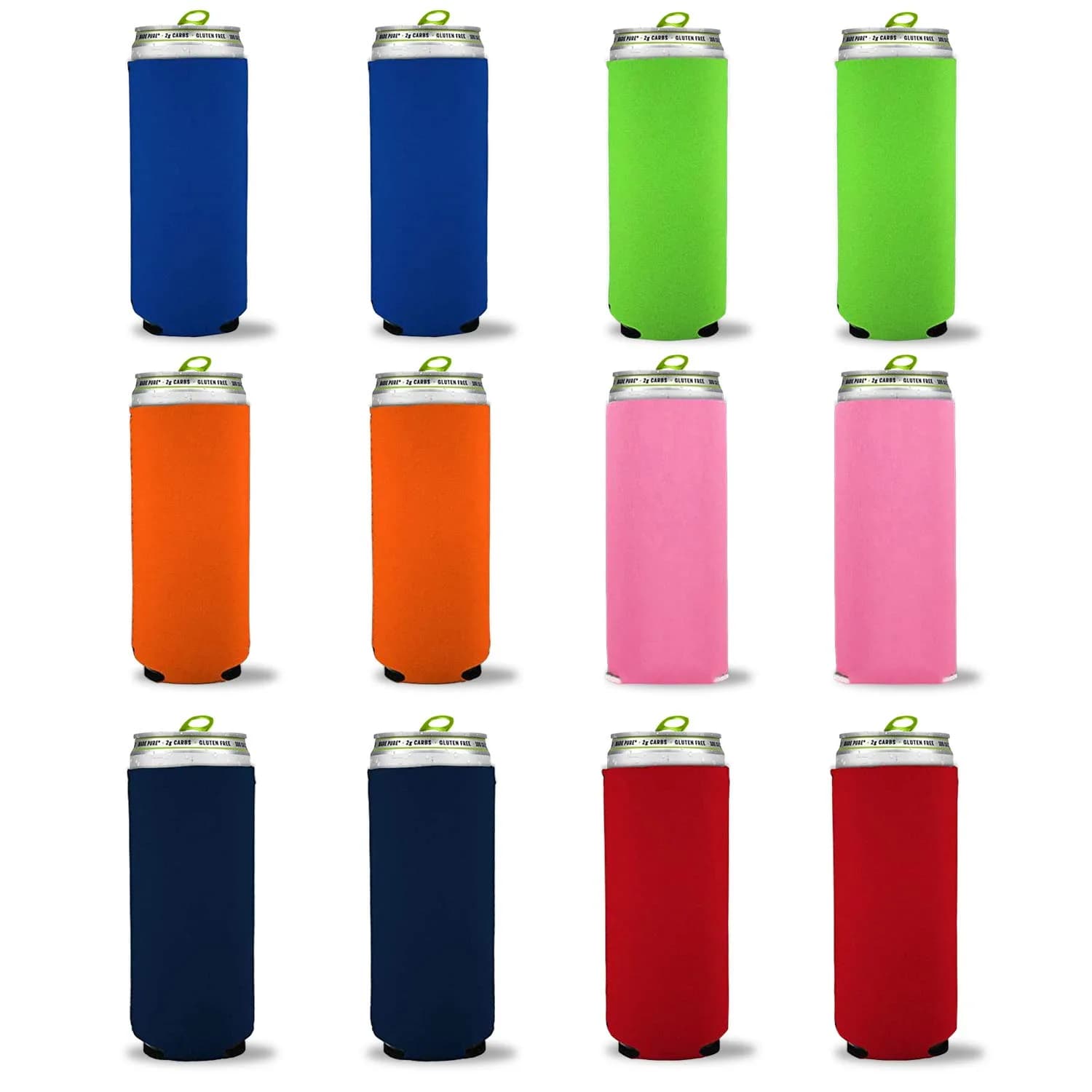 Kropsis Blank Poly Foam 12 oz Collapsible Neoprene Can Cooler Sleeves (Multi, 12-Pack) | Keep Drinks Cold — Multicolor