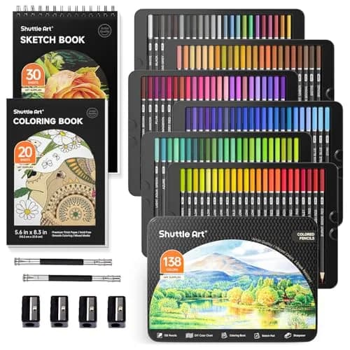 Shuttle Art 138 Colored Pencils Set with Sketch Pad & Book | Vibrant, Break-Resistant, Perfect for Artists & Kids thumbnail 1