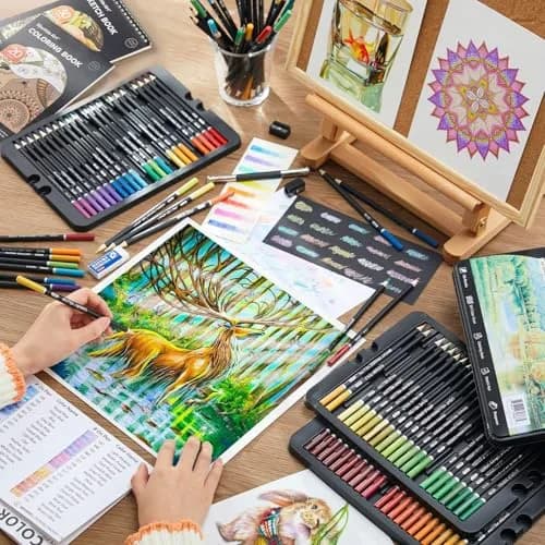 Shuttle Art 138 Colored Pencils Set with Sketch Pad & Book | Vibrant, Break-Resistant, Perfect for Artists & Kids thumbnail 8