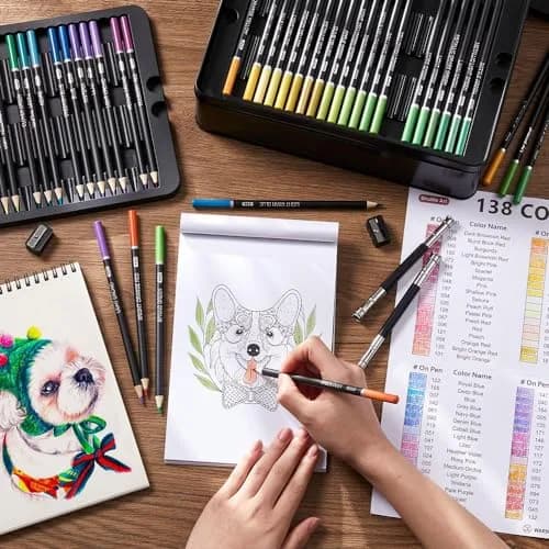 Shuttle Art 138 Colored Pencils Set with Sketch Pad & Book | Vibrant, Break-Resistant, Perfect for Artists & Kids thumbnail 2