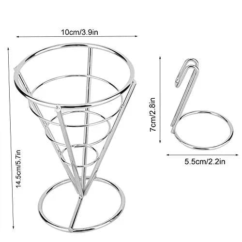 Zerodis Double Cup French Fry Stand with Sauce Holder | Metal Wire Basket for Kitchen Home Parties Backyard Picnics thumbnail 3