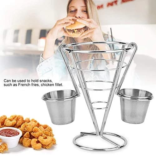 Zerodis Double Cup French Fry Stand with Sauce Holder | Metal Wire Basket for Kitchen Home Parties Backyard Picnics thumbnail 7