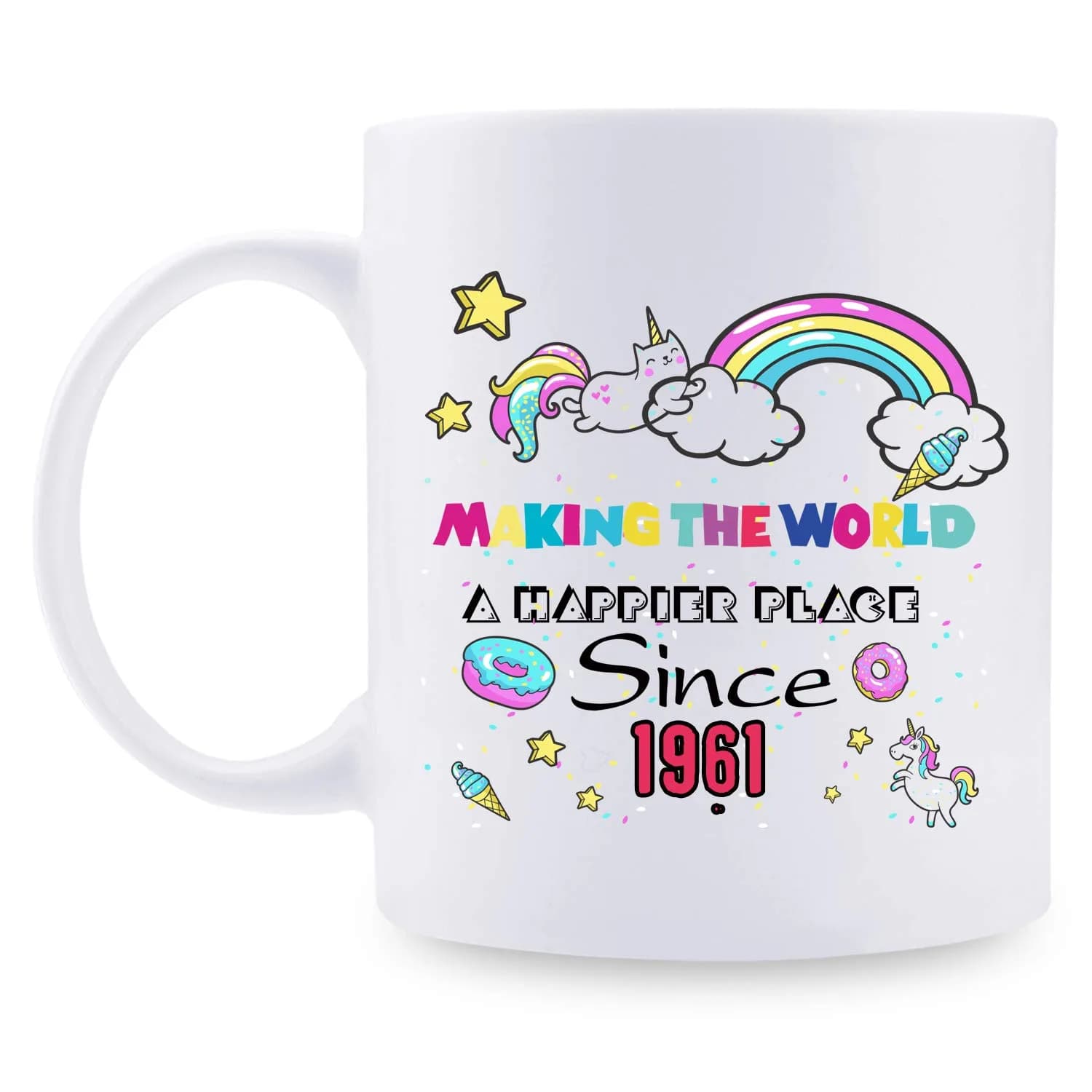 MintBear 60th Birthday Mug - Making The World A Happier Place Since 1961 Coffee Mug - 11 oz (325 ml) | Unique Birthday Gift for Women — 11 Ounces