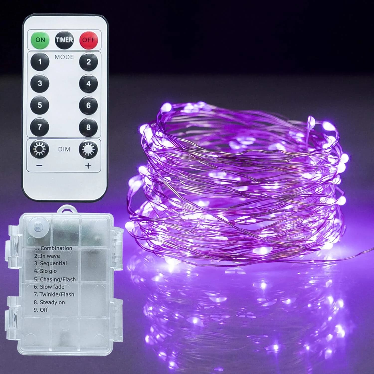 Twinkle Star 33ft 100 LED Purple Battery Operated String Lights | Modern Halloween Decor - main product image