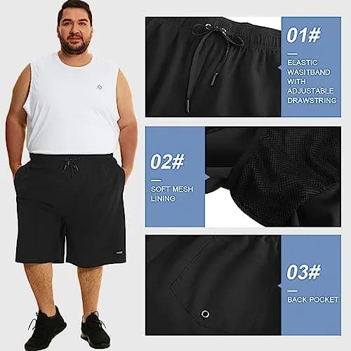 HOdo Big & Tall Swim Trunks 11 inch | Quick-Dry Supportive Mesh Liner Black 5XL thumbnail 5
