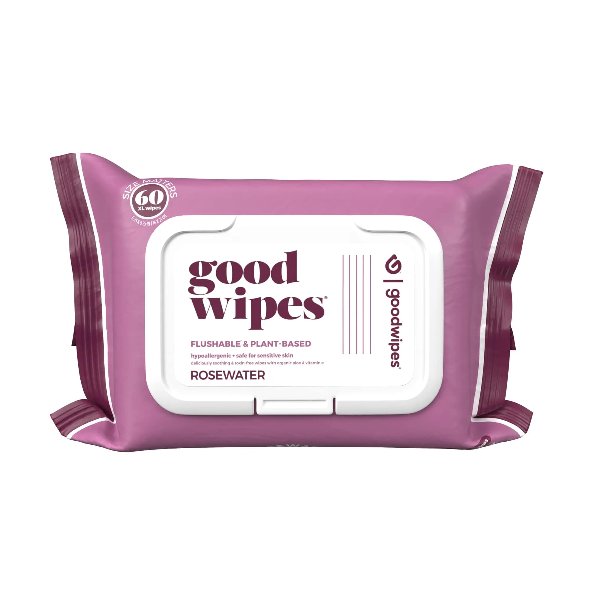 goodwipes Flushable Butt Wipes with Vitamin E & Aloe, 60 Count | Septic & Sewer Safe for Sensitive Skin — Lavender