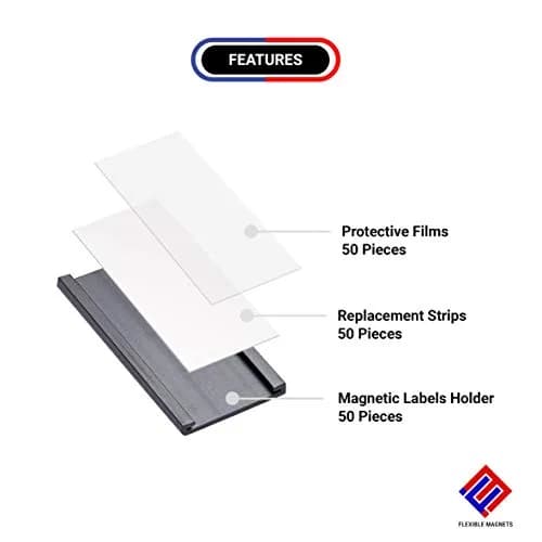 Flexible Magnets Magnetic Shelf Label Data Card Holders - C Channel - Magnetic Strips with Protective Films - Labels for Shelf Organization - 1" x 2" | Reusable & Organized thumbnail 3
