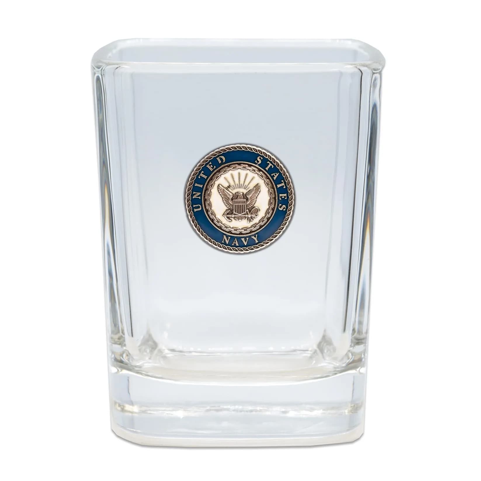 Indiana Metal Craft US Navy Crest Enamel Emblem Shot Glass | 2.5 oz Square, Made in USA — nickel silver