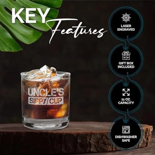 shop4ever Uncle's Sippy Cup Engraved Whiskey Glass, 11 oz | Perfect Uncle Gift thumbnail 3