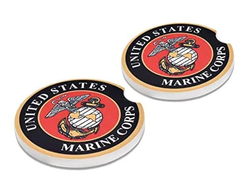 Elektroplate US Marine Corps Insignia Automotive Ceramic Coasters Set of 2 | Officially Licensed, Absorbent, Universal Fit thumbnail 1