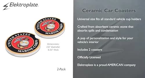 Elektroplate US Marine Corps Insignia Automotive Ceramic Coasters Set of 2 | Officially Licensed, Absorbent, Universal Fit thumbnail 4