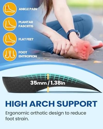 QBK 3/4 High Arch Support Insoles | Relief for Plantar Fasciitis & Flat Feet, Men & Women thumbnail 3