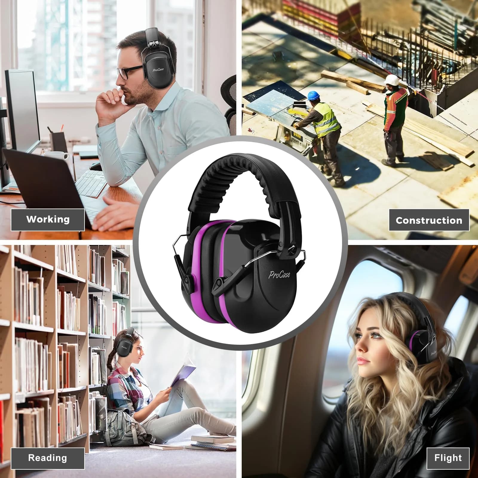 ProCase Hearing Protection Earmuffs NRR 28dB, Noise Cancelling Headphones | Adjustable Purple Earmuffs for Adults & Teens - view 6
