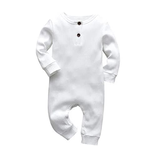 Eghunooy Baby Boy Girl Solid Color One Piece Romper Jumpsuit Outfits Clothes (0-3 Months) White | Breathable Cotton, Comfortable Fit thumbnail 1