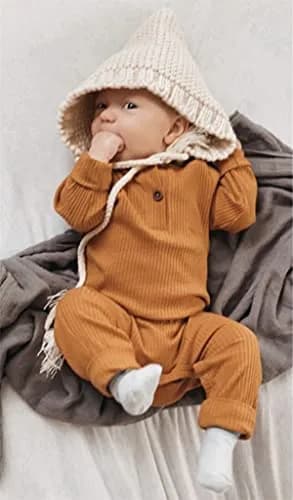 Eghunooy Baby Boy Girl Solid Color One Piece Romper Jumpsuit Outfits Clothes (12-18 Months) Yellow | Breathable Cotton thumbnail 3