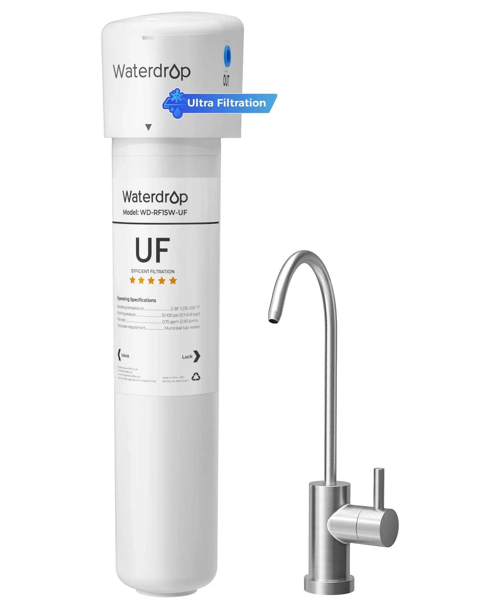 Waterdrop 15UBW-UF Ultra Filtration Under Sink Water Filter System 19000 Gallons | Reduces Lead, Chlorine, Bad Taste & Odor - main product image