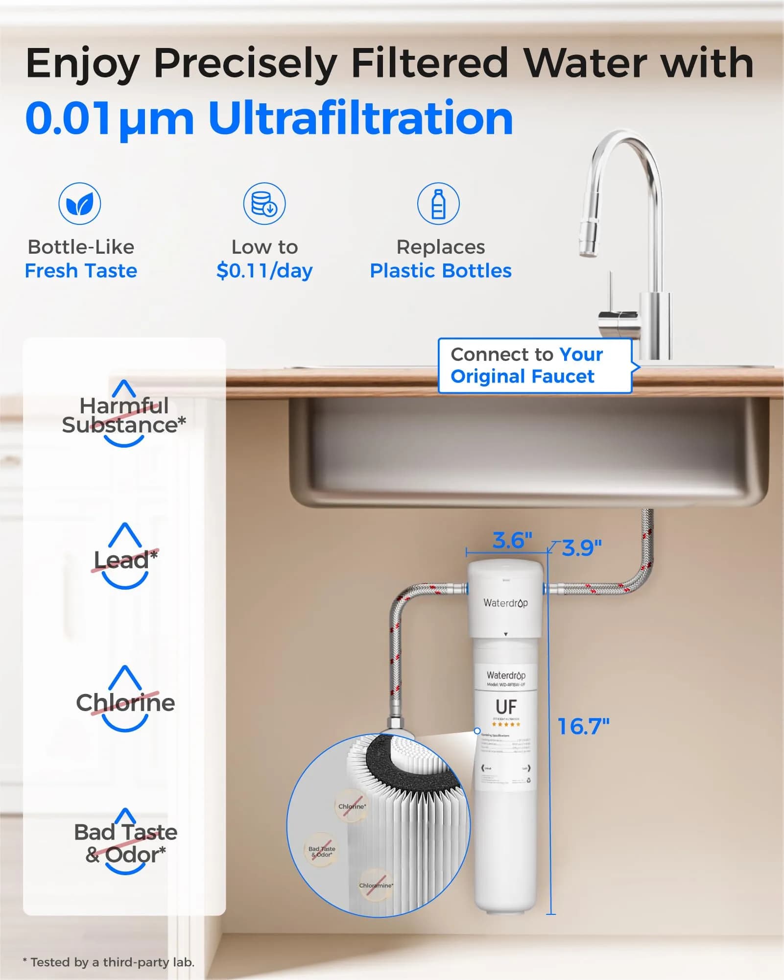 Waterdrop 15UBW-UF Ultra Filtration Under Sink Water Filter System 19000 Gallons | Reduces Lead, Chlorine, Bad Taste & Odor - view 2