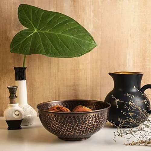 GoCraft Antique Copper Mixing Bowl 7.5 inch | Handcrafted Hammered Copper Bowl for Whisking Eggs, Tossing Salad, Serving, or Kitchen Décor thumbnail 5