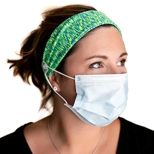Three Little Tots Savior Band Headbands with Buttons for Mask Use, Green & Blue | Protects Ears from Mask Elastics thumbnail 1