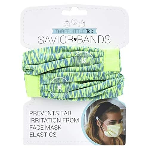 Three Little Tots Savior Band Headbands with Buttons for Mask Use, Green & Blue | Protects Ears from Mask Elastics thumbnail 3