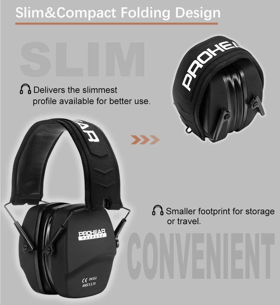 PROHEAR 016-GEP02 Shooting Earmuffs NRR 26dB Gel Cushions | 205g (0.46 lb) Passive Noise Reduction - view 5