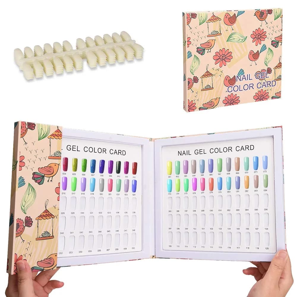 Noverlife 216 Colors Nail Art Gel Polish Display Book, 240 Flat Tips | Color Chart for Nail Art — 120 Colors Nail Display Chart - Birds & Flowers