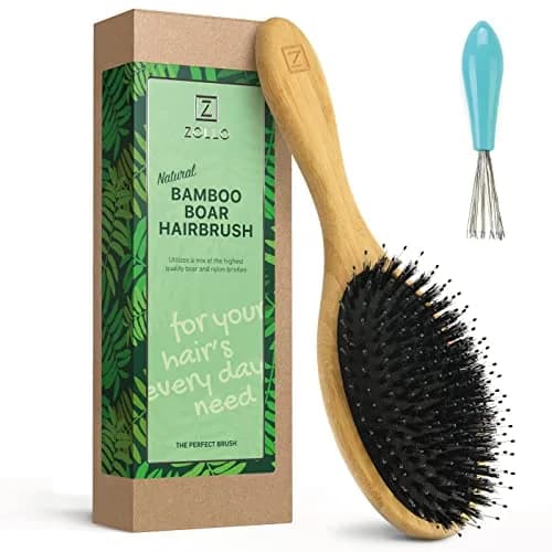 Zollo Natural Boar Bristle Hair Brush Oval | Detangles, Smooths Frizz, Restores Moisture thumbnail 1
