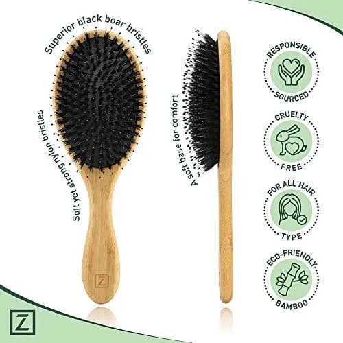 Zollo Natural Boar Bristle Hair Brush Oval | Detangles, Smooths Frizz, Restores Moisture thumbnail 4