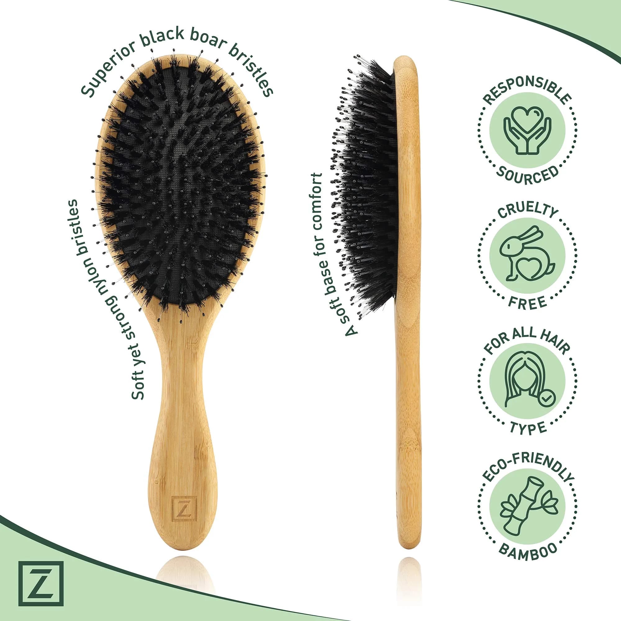 Zollo Natural Boar Bristle Hair Brush Oval | Detangles, Smooths Frizz, Restores Moisture - view 4