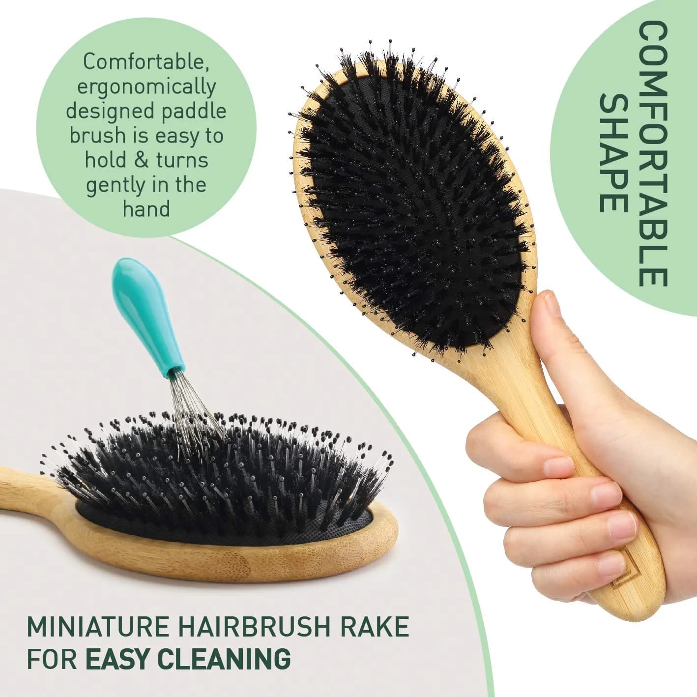 Zollo Natural Boar Bristle Hair Brush Oval | Detangles, Smooths Frizz, Restores Moisture - view 5