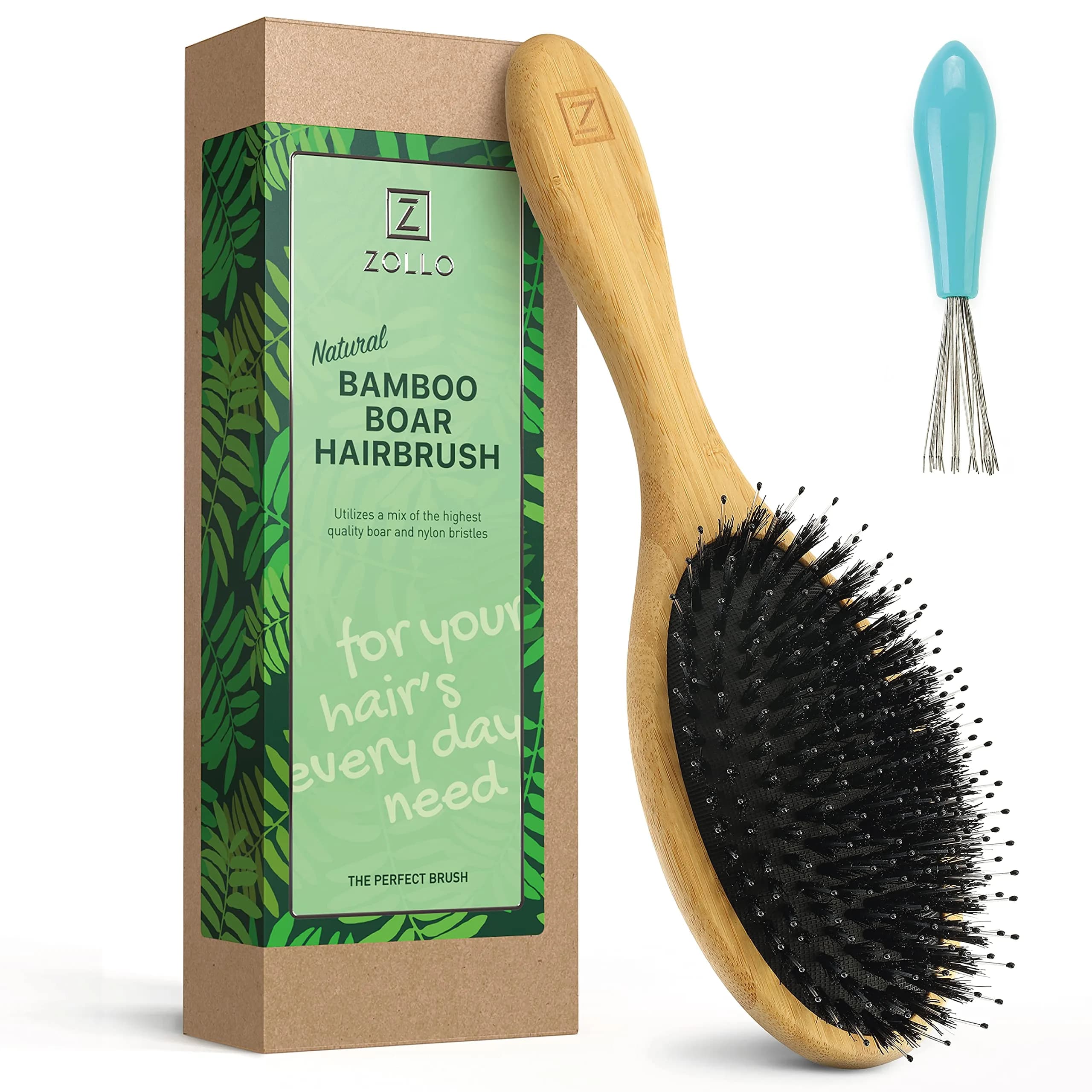 Zollo Natural Boar Bristle Hair Brush Oval | Detangles, Smooths Frizz, Restores Moisture - main product image