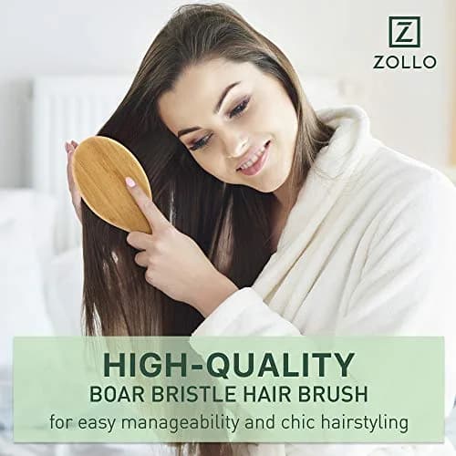 Zollo Natural Boar Bristle Hair Brush Oval | Detangles, Smooths Frizz, Restores Moisture thumbnail 8
