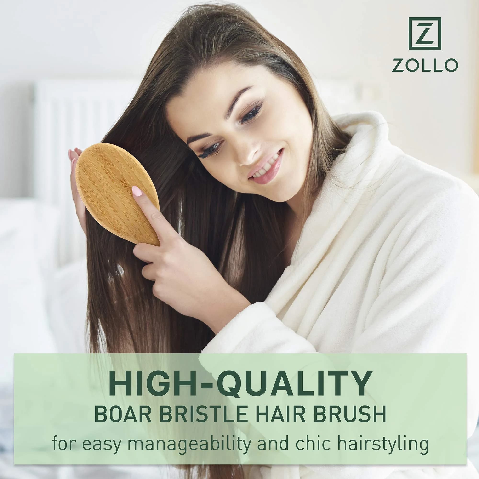 Zollo Natural Boar Bristle Hair Brush Oval | Detangles, Smooths Frizz, Restores Moisture - view 8