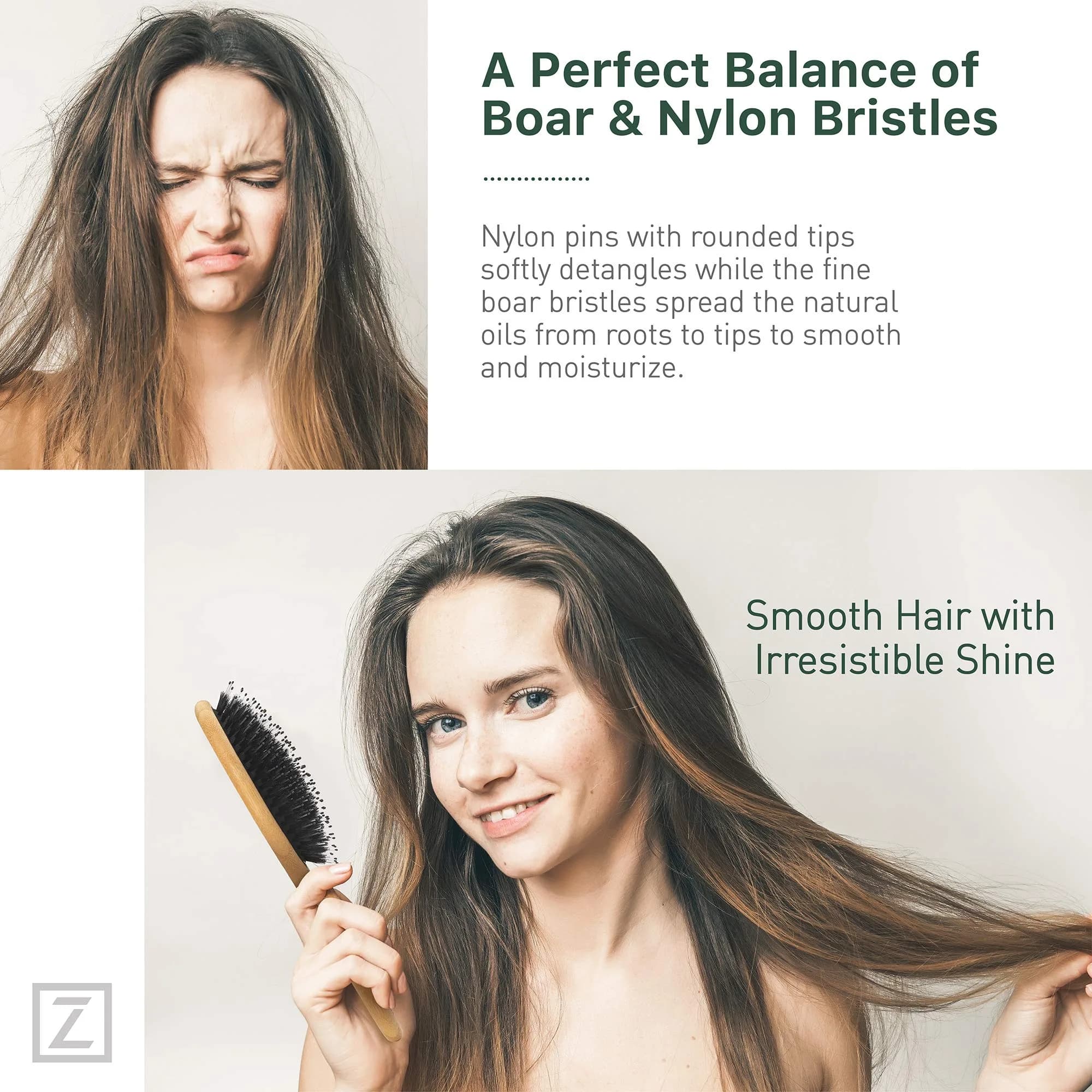 Zollo Natural Boar Bristle Hair Brush Oval | Detangles, Smooths Frizz, Restores Moisture - view 3