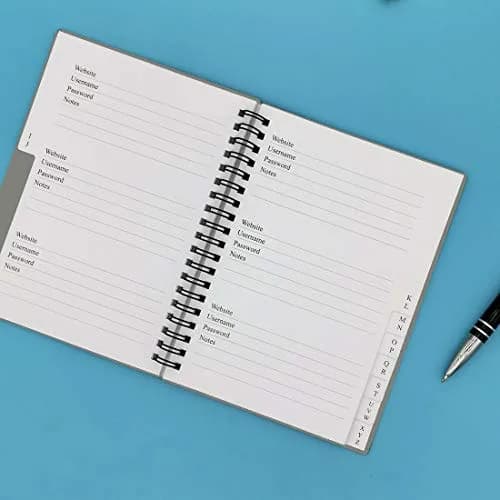 Nokingo Grey Spiral Password Book with A-Z Tabs | 177ml (5x7 Inch) Internet Login Keeper thumbnail 4