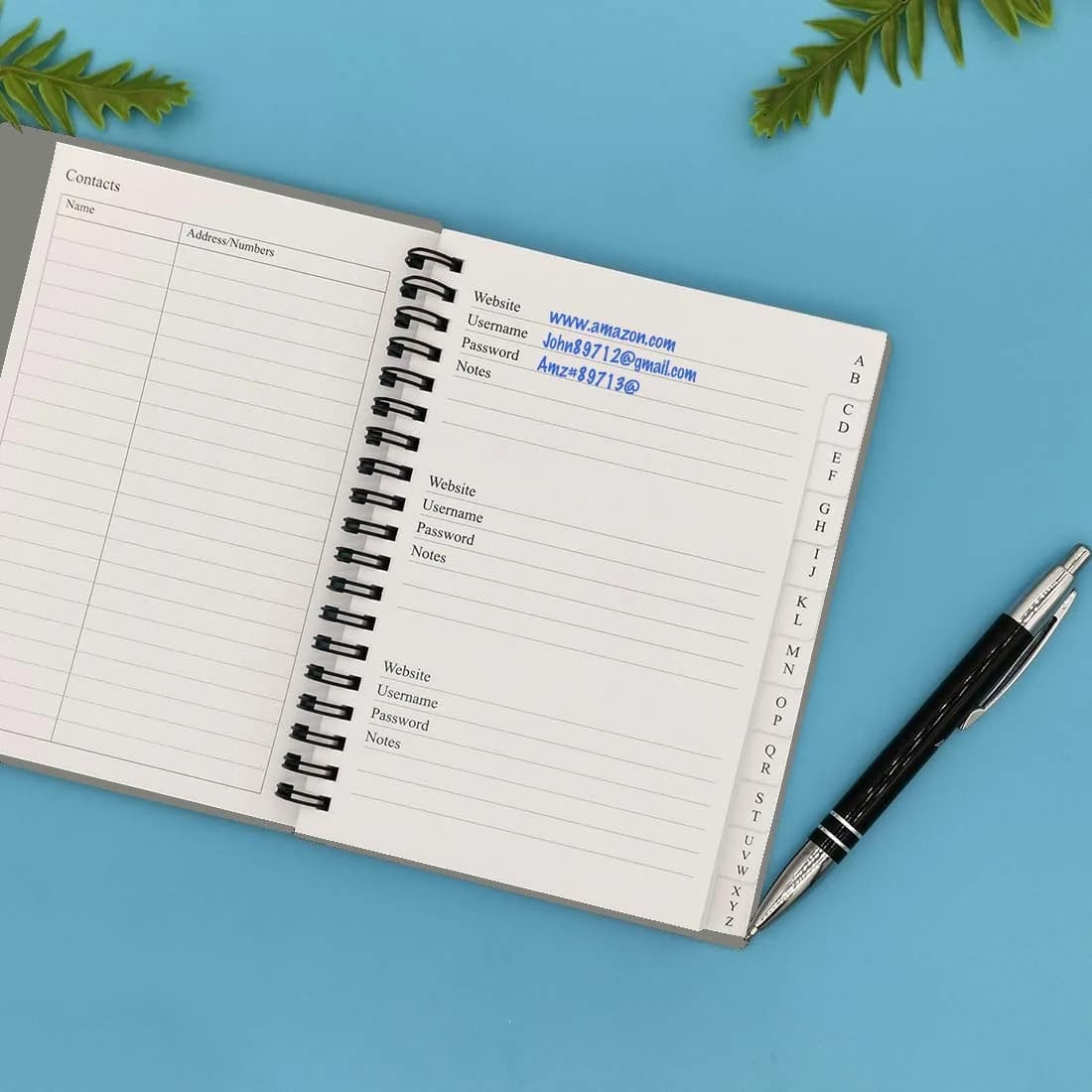 Nokingo Grey Spiral Password Book with A-Z Tabs | 177ml (5x7 Inch) Internet Login Keeper - view 3