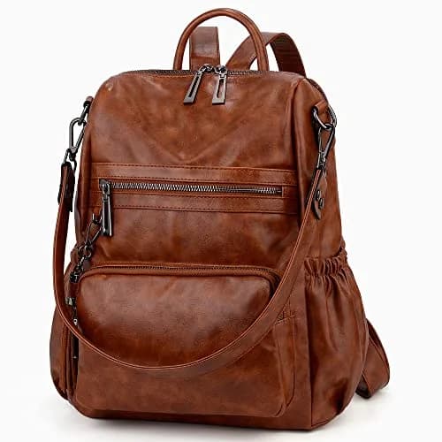 UTO Women Backpack Purse Oil Wax PU Leather Travel Shoulder Bag Brown B | Fits up to 14" Laptop thumbnail 6